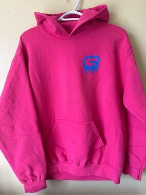 Like new - Cyclebar Hot Pink Hoodie with Blue Drip Logo